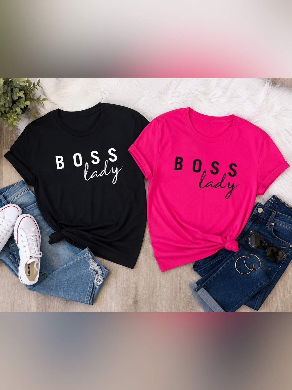 Boss Lady Graphic Tee - Pink & Black